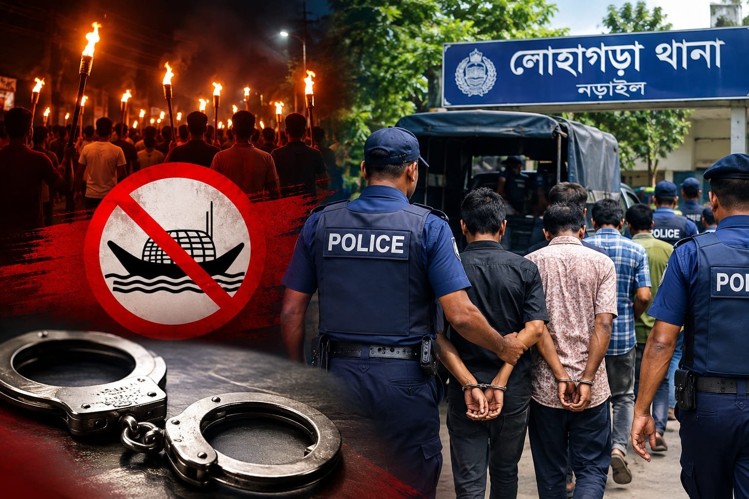 লোহাগড়ায় নিষিদ্ধ আওয়ামী লীগ ও অঙ্গসংগঠনের ১৩ নেতাকর্মী আটক
