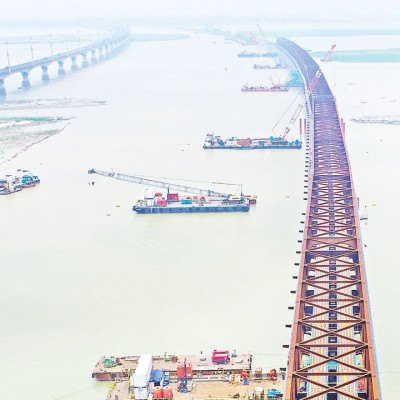 বঙ্গবন্ধু রেলসেতুর দুই কিলোমিটার দৃশ্যমান