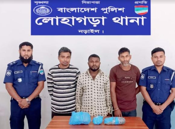 লোহাগড়া গাঁজাসহ ৩ জন গ্রেফতার