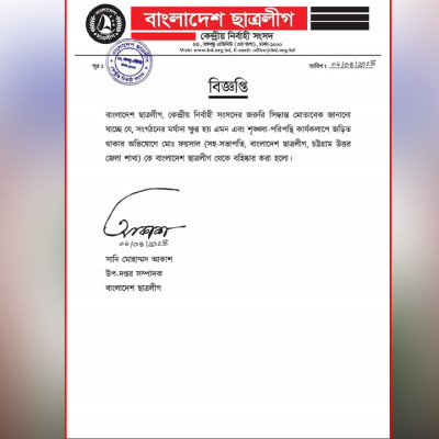 মদ কেনাবেচায় সম্পৃক্ততা, ছাত্রলীগ নেতা বহিষ্কার