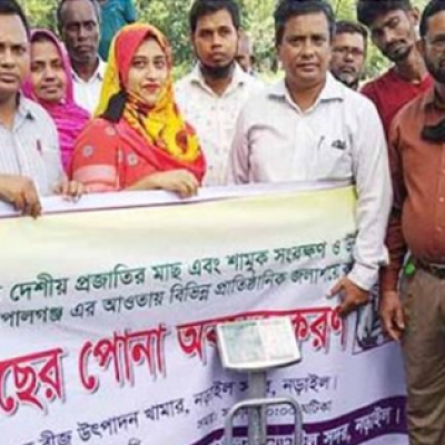 নড়াইলে ২৮টি প্রতিষ্ঠানের মাঝে মাছের পোনা বিতরণ