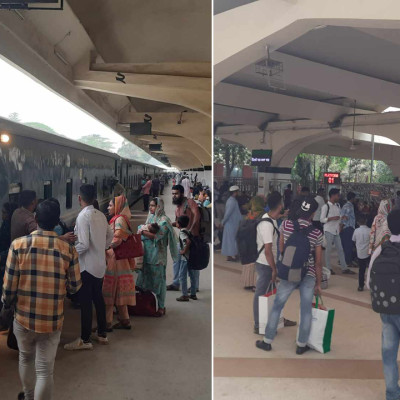 ঘরমুখী মানুষের চাপ বেড়েছে কমলাপুর স্টেশনে